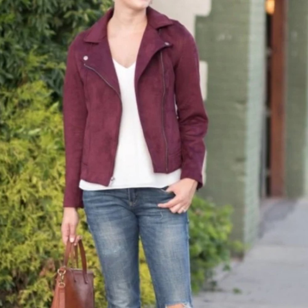 LOFT Faux Suede Moto Jacket size Large
